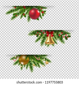 Christmas Garland Set Transparent Background With Gradient Mesh, Vector Illustration
