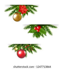 Christmas Garland Set White Background With Gradient Mesh, Vector Illustration