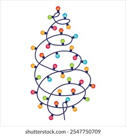 Christmas garland in the shape of a Christmas tree. Colored light bulbs. Decoration for the Christmas tree. Vector illustration on a white background.