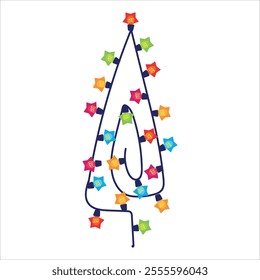 Christmas garland in the shape of a Christmas tree. Colored light bulbs. Decoration for the Christmas tree. Vector illustration on a white background.
