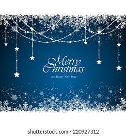 Christmas garland with snowflakes on blue background, illustration.