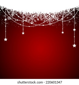 Christmas garland with snowflakes on red background, illustration.