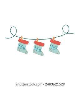 Christmas garland of socks Christmas tree hand drawn isolated
