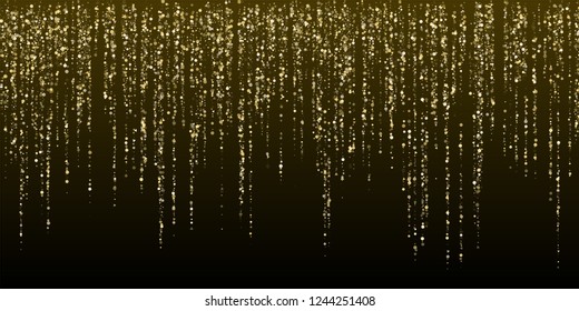 Christmas garland sparkles, gold New Year background. Fairy lights. Magic sparkling cosmic pattern, falling down gold glitter garlands. Celebration holiday lights, festive new year, christmas sparkles