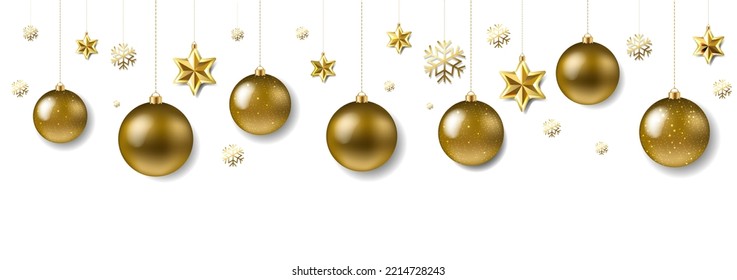 Christmas Garland With Stars And Balls With Gradient Mesh, Vector Illustration