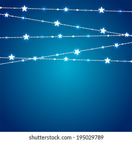 Christmas garland with stars on blue background, illustration.