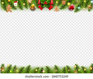 Christmas Garland And Toys Frame White background With Gradient Mesh, Vector Illustration