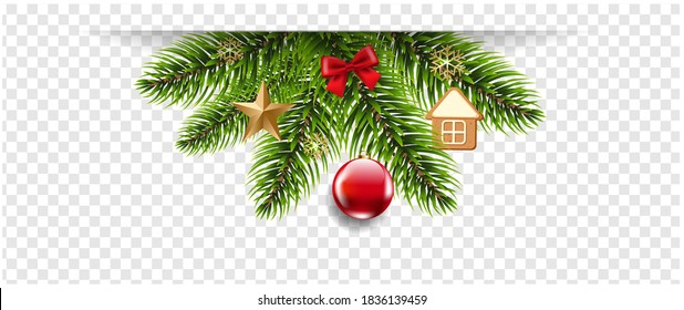 Christmas Garland And Toys Transparent background With Gradient Mesh, Vector Illustration