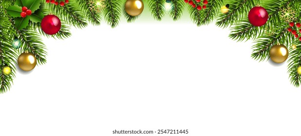 Christmas Garland And Toys Wth White background With Gradient Mesh, Vector Illustration