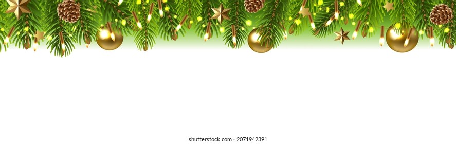 Christmas Garland With Christmas Tree Border With Gradient Mesh, Vector Illustration