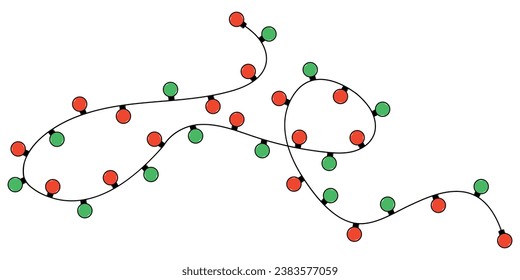 Christmas garland in trendy groovy retro cartoon style.Happy New year and Merry Christmas characters.70s Vibes groovy garland.Vector Illustration.Christmas lights.