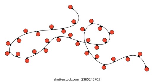 Christmas garland in trendy groovy retro cartoon style.Happy New year and Merry Christmas characters.70s Vibes groovy garland.Vector Illustration.Christmas lights.