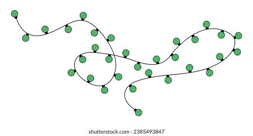 Christmas garland in trendy groovy retro cartoon style.Happy New year and Merry Christmas characters.70s Vibes groovy garland.Vector Illustration.Christmas lights.