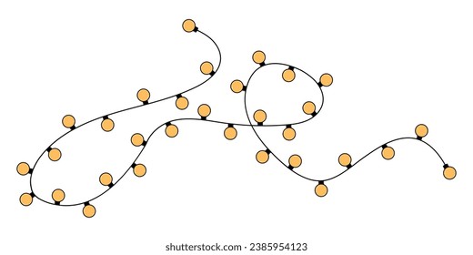  Christmas garland in trendy groovy retro cartoon style.70s Vibes groovy garland.Vector Illustration.Christmas lights.Happy New year and Merry Christmas characters.