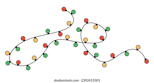 Christmas garland in trendy groovy retro cartoon style.Happy New year and Merry Christmas characters.70s Vibes groovy garland.Vector Illustration.Christmas lights.