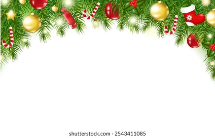 Christmas Garland And White background With Gradient Mesh, Vector Illustration