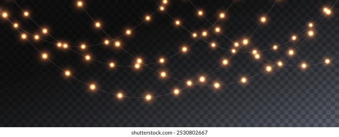 The Christmas garlands are available in a transparent vector background format. This set of Christmas glowing garlands is suitable for use in advertising invitations, web banners and postcards. 