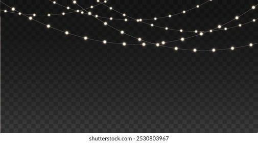 The Christmas garlands are available in a transparent vector background format. This set of Christmas glowing garlands is suitable for use in advertising invitations, web banners and postcards. 