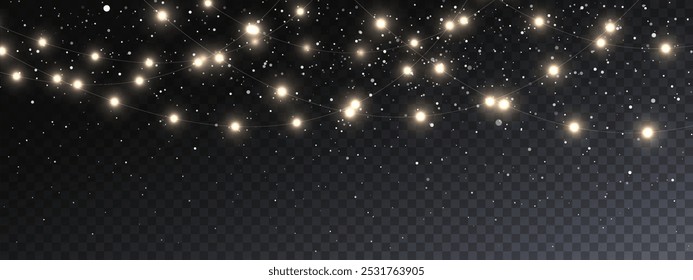 The Christmas garlands are available in a transparent vector background format. This set of Christmas glowing garlands is suitable for use in advertising invitations, web banners and postcards. 