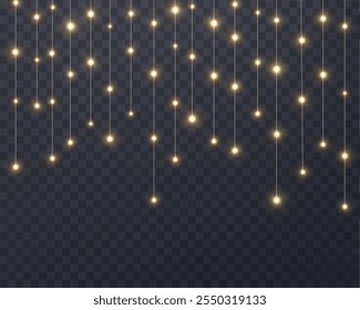 The Christmas garlands are available in a transparent vector background format. This set of Christmas glowing garlands is suitable for use in advertising invitations, web banners and postcards. 