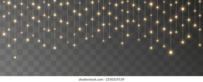 The Christmas garlands are available in a transparent vector background format. This set of Christmas glowing garlands is suitable for use in advertising invitations, web banners and postcards. 