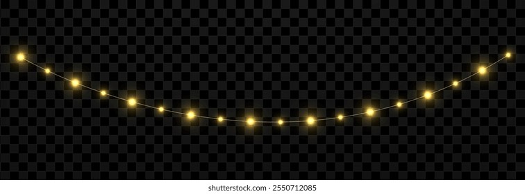 The Christmas garlands are available in a transparent vector background format. This set of Christmas glowing garlands is suitable for use in advertising invitations, web banners and postcards. 