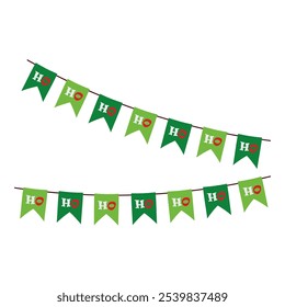 Christmas Garlands and Banners with Candy Canes, Bells, and Festive Patterns. New Year party lights and flags