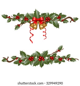 Christmas garlands with  branches holly. vector illustration