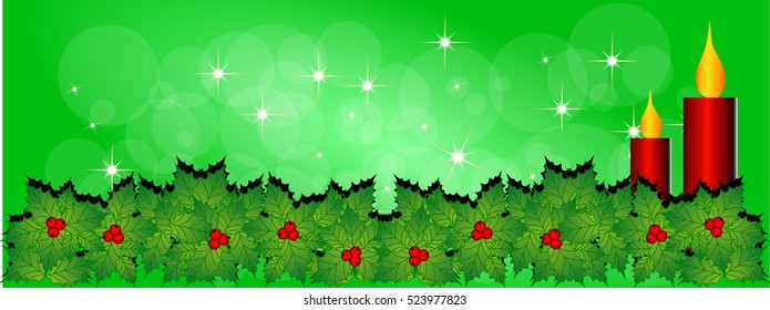 Christmas garlands with candles and mistletoe. Vector illustration
