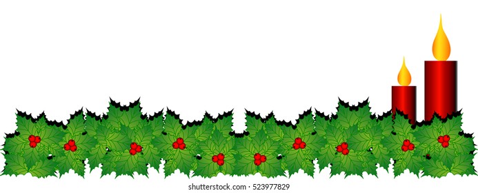 Christmas garlands with candles and mistletoe. Vector illustration