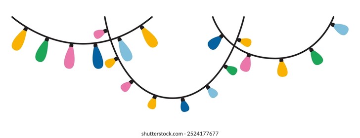 Christmas garlands with colorful light bulbs. Trendy modern vector illustration isolated on white background, hand drawn, flat design