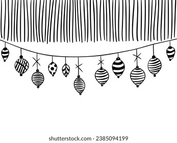 Las guirnaldas de Navidad y los patrones de decoración aislados en fondo blanco. Esbozo dibujado a mano. Textura decorativa para la superposición. Ilustración del vector