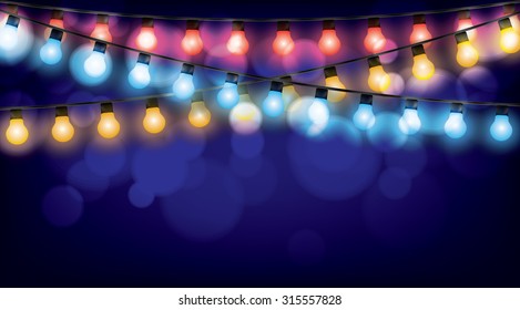 Christmas garlands glowing lights, vector illustration
