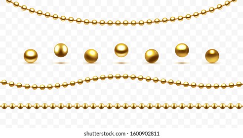 Christmas garlands golden beads. Gold sphere. 