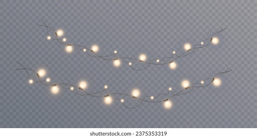 Christmas garlands isolated on transparent background. Set of Christmas glowing garlands. Vector