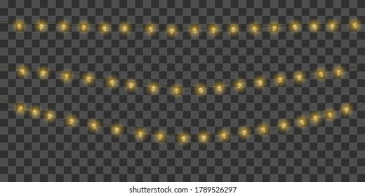 Christmas garlands lights realistic isolated. Holiday design elements  lights christmas decorations set.