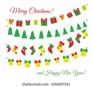 Christmas garlands set isolated on white background. Vector illustration