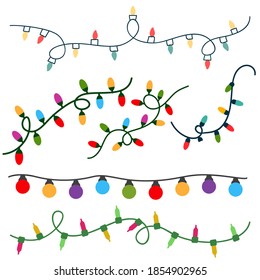 Christmas Garlands Vector Icon Set. New Year Light Strand Illustration Sign Collection. Christmas Lights Symbol.