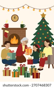 Navidades Recopilando Ilustración vectorial de intercambio de regalos