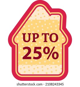 Christmas geingerbread house. Christams sticker vector illustration. Green beige pink label with snow pattern. Up to 25 percent