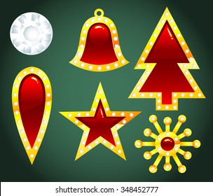Christmas Gems Symbols Set-Famous holiday symbols in gel effect with gold trim and diamond stone borders