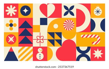 Christmas geometric abstract background. Advent calendar. Concept minimal season design. Vector colorful illustration.	