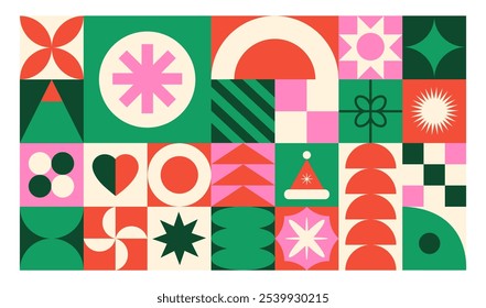 Fundo abstrato geométrico de Natal. Calendário do advento. Conceito de design de estação mínima. Ilustração colorida vetorial.