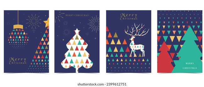 Christmas geometric background 2024 with christmas tree,reindeer.Editable vector illustration for postcard,a4 size