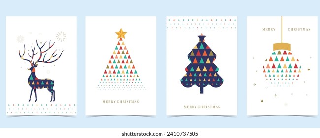 Christmas geometric background 2024 with christmas tree,reindeer.Editable vector illustration for postcard,a4 size