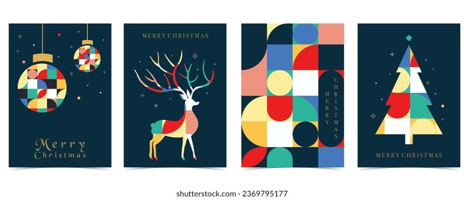 Christmas geometric background with ball,tree,reindeer.Editable vector illustration for postcard,a4 size