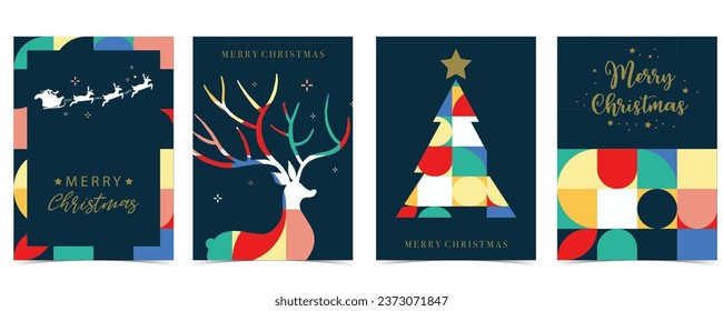 Christmas geometric background with ball,tree,reindeer.Editable vector illustration for postcard,a4 size