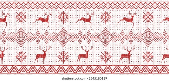 Christmas geometric background, deer and snowflakes, seamless pattern, vector design