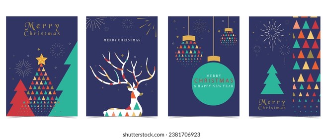 Christmas geometric background with christmas tree,reindeer.Editable vector illustration for postcard,a4 size