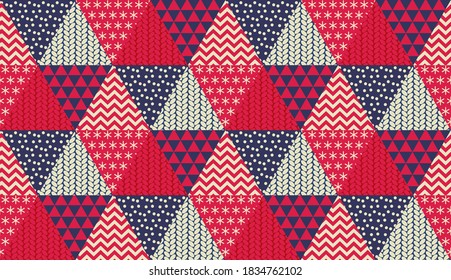 Christmas geometric classic patchwork seamless pattern for background, fabric, textile, wrap, surface, web and print design. red and blue winter vector rapport for textile and surface design. 
